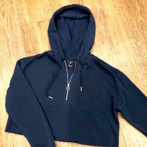 Navy blue crop zip hoodie